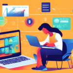 Create an image depicting various website monetization strategies, like a vibrant, digital workspace. Include elements such as a website dashboard with graphs showing revenue growth, online ads appearing on a webpage, an e-commerce shopping cart, affiliate marketing links, a subscription button, and a donation button. In the background, add a freelancer working on a laptop, surrounded by icons representing a variety of web monetization methods.